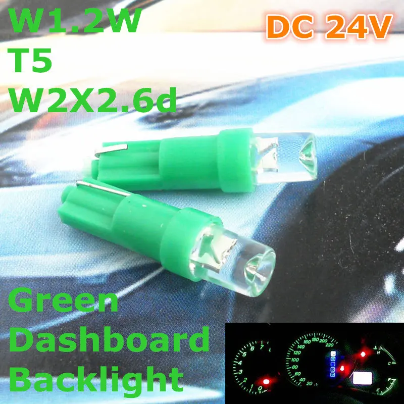 

24V LED Green Color Car Bulb Lamp T5(5mm Flood Lamp)for W1.2W W2.3W W2X2.6d Dashboard Ashtray Signal Light