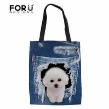 FORUDESIGNS/сумки-шопперы 3D джинсы с животным принтом собаки кота женская сумка через плечо тканевая сумка для девочек школьные сумки Льняная сумка