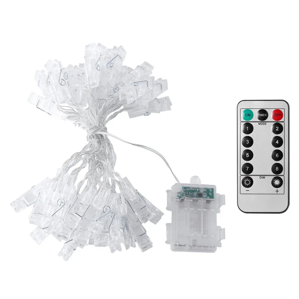 

6M 40LEDs LED Clip String Lights with Remote Control Hanging Pictures Clip Holiday Lights Battery Operated 8 Mode Home Decor