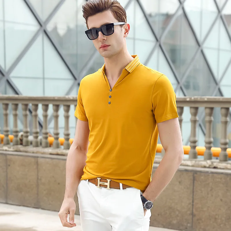 

Brand Cotton Blend Short Sleeve Polo Shirt Men Clothes Lapel Casual Silm Fit Polo Homme Breathable Pure Color Polos Para Hombre