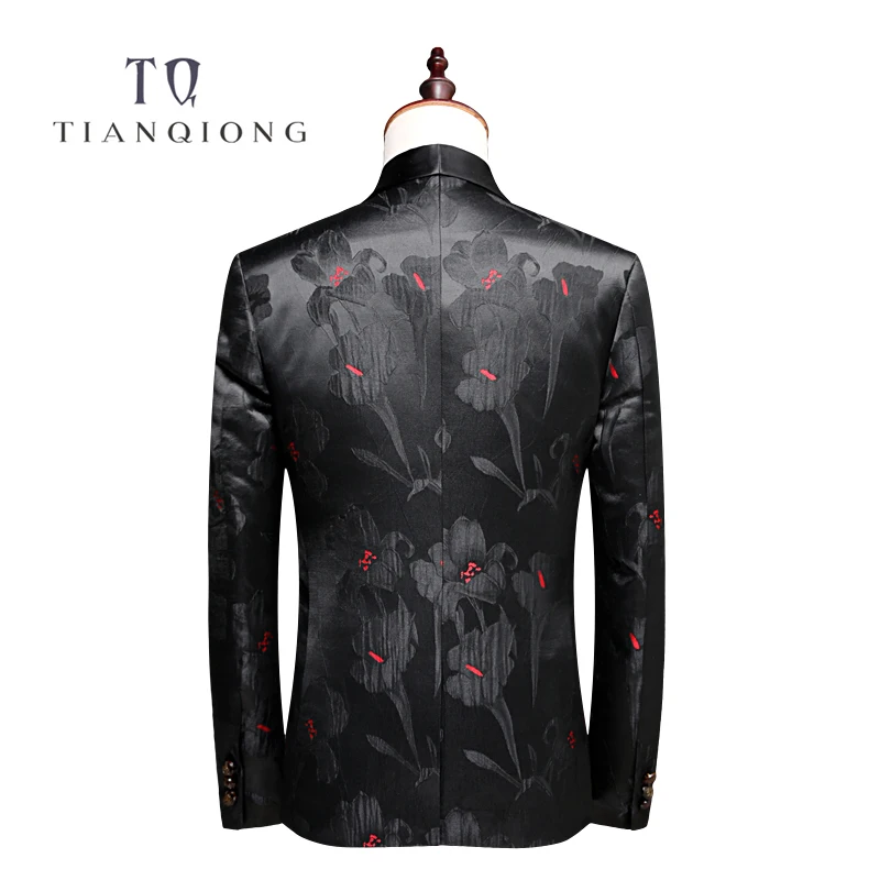 Тянь QIONG черный цветочный костюмы Для мужчин 2018 Slim Fit Жених Свадебный костюм