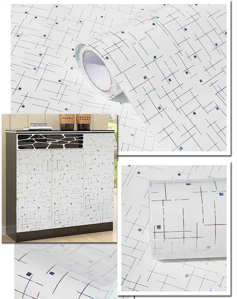 Лазерная декоративная пленка с узором самоклеющаяся виниловая настенная бумага для кухни Современная контактная бумага для ванной комнаты водонепроницаемые наклейки на стену