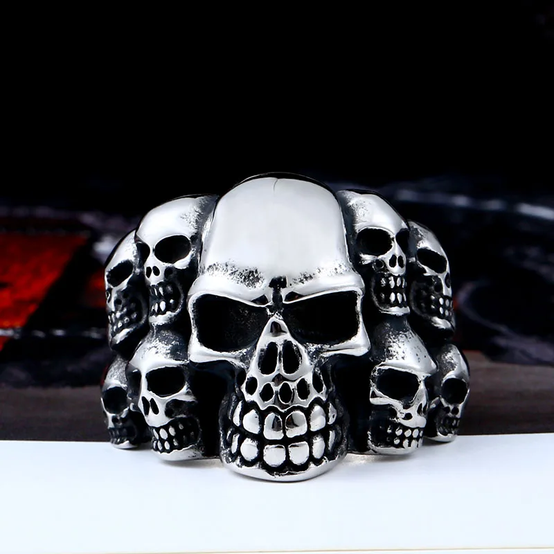 Beier new store 316L Stainless Steel high quality Biker ring Punk Lots of Skull Ring for men Fashion Jewelry LLBR8-079R