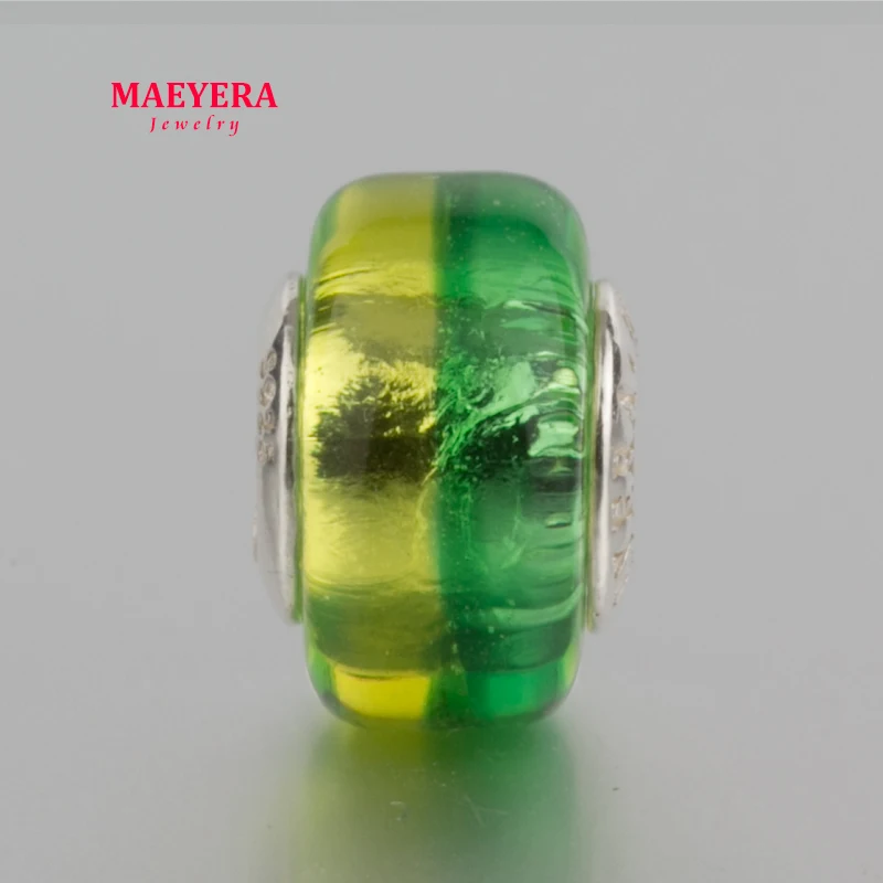 MAEYERA ювелирные изделия настоящее S925 ядро лэмпворк зеленый желтый баррель бусины