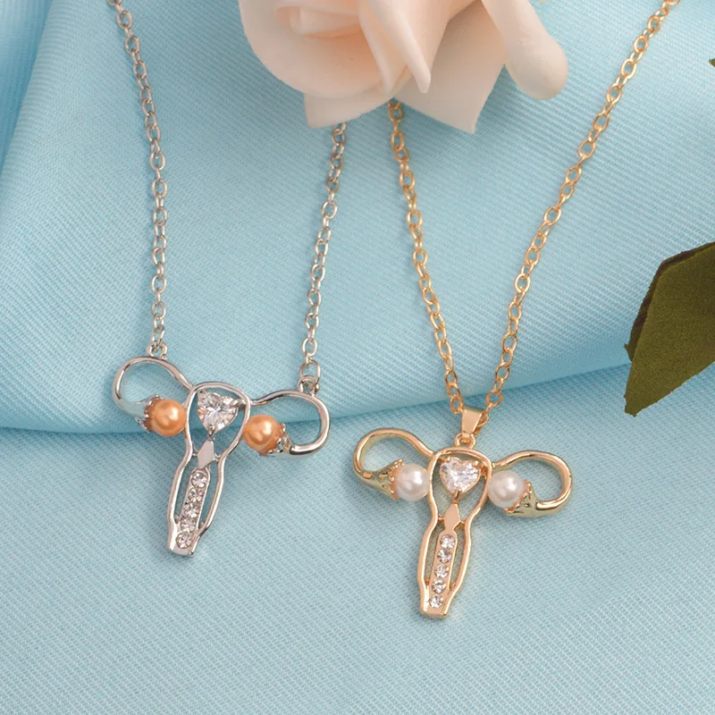 

New Female Womb pendant necklace Gold Silver zircon pearl Organ medical jewelry Gynecology Medicine Symbol gift for Doctor Nurse