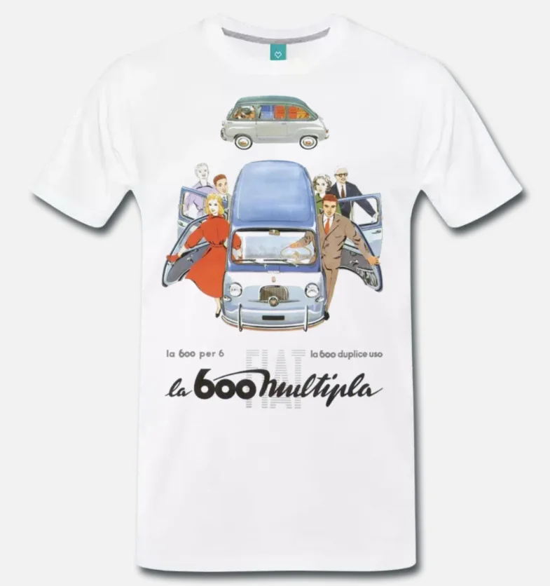 

T-SHIRT FIAT 600 MULTIPLA AUTO MITO AUTO D'EPOCA - 1 - RITMO S-M-L-XL-2XL-3XL