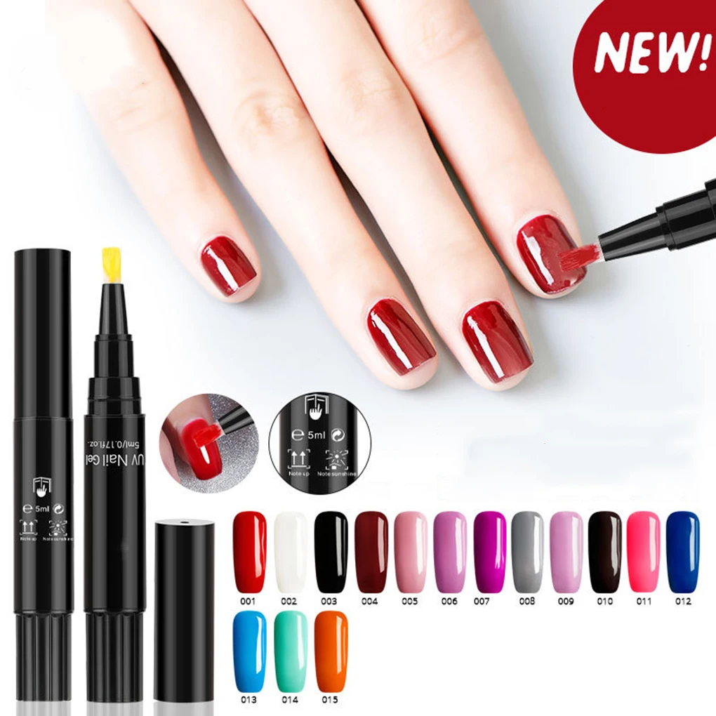 

3 in 1 Gel Nail Polish Pen No Base Top Coat Need Soak Off UV LED Nail Varnish Nail Art Marker Pen