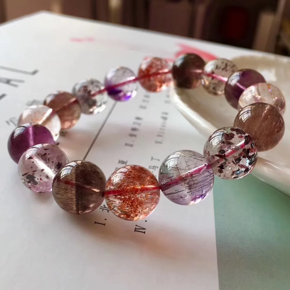 

2019 New 13.5mm Genuine Natural Colorful Purple Super 7 Melody Stone Bracelet For Women Gift Crystal Stretch Bracelet AAAAA