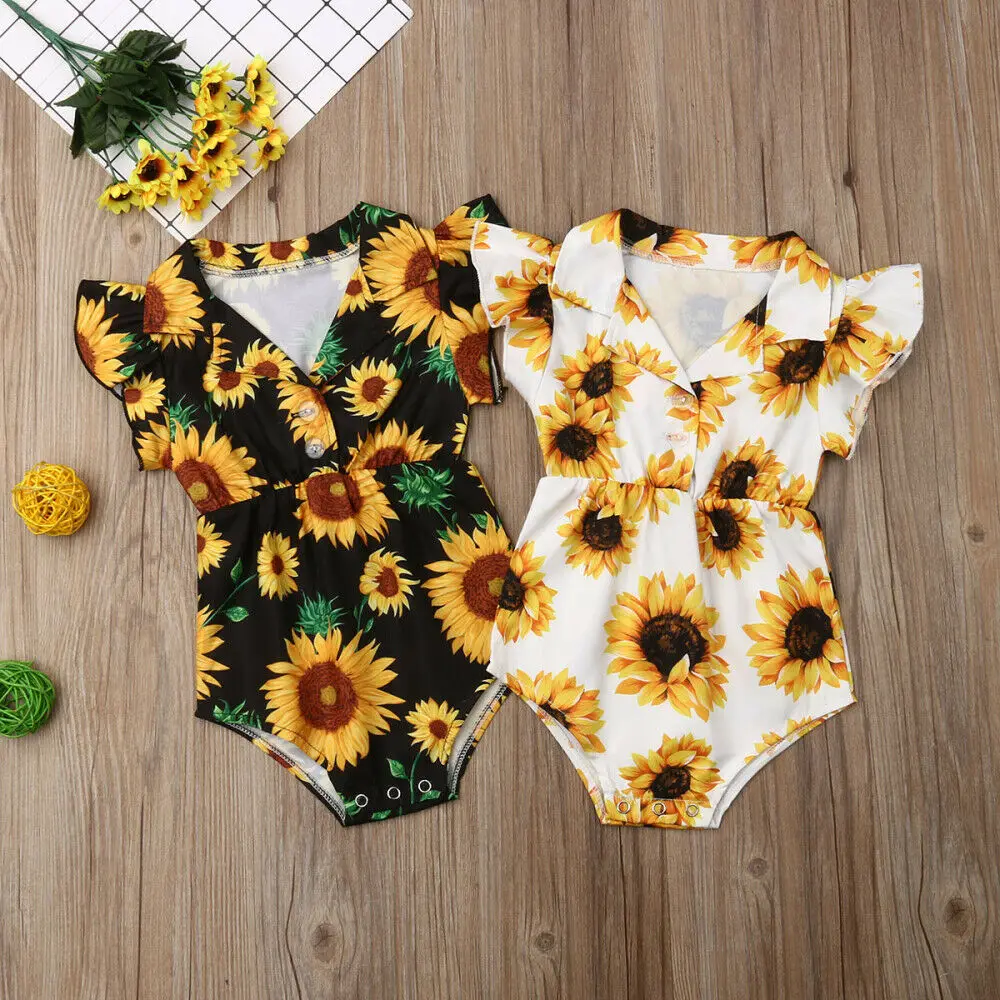 

0-4T New Toddler Baby Kids Girls Sunflower Rompers Bodysuits Infant girl Summer Short Jumpsuit Outfits Sunsuit 2019