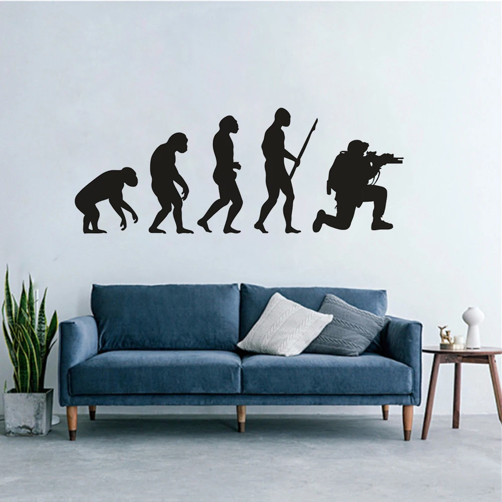 

Soldier Evolution Wall Art Sticker Home Playroom Decoration Evolution of Man Gun Soldier Vinyl Wall Decals Wallpaper AZ240