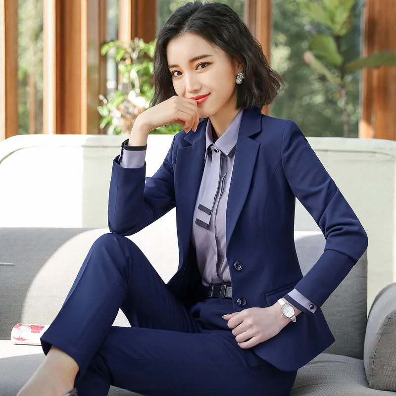 

Pant Suits For Women Blazer Set Autumn Lady Business Office Work profession Uniform Turn-down neck Jacket Elegant Pants Suits
