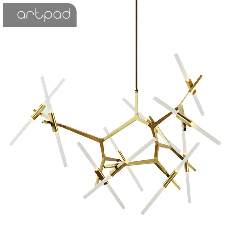 Online Dimmer Schwarz Gold Fischgräten Kunst Anhänger Lichter Wohnzimmer Esszimmer Hotel Restaurant Schlafzimmer LED Suspension Hängen Lampe