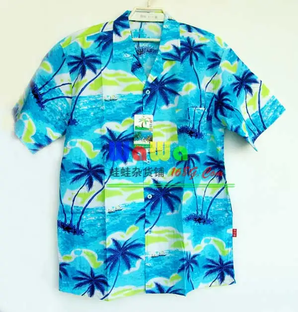Мужская хлопковая Повседневная рубашка одежда Golden Coconut 1808 Гавайи рубашка 2XL 3XL - Цвет: Sea blue