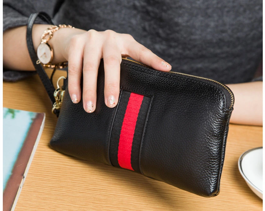 Cartera piel auténtica para mujer, monedero para mujer, diseño de marca, a la moda, 6 colores|Carteras| - AliExpress