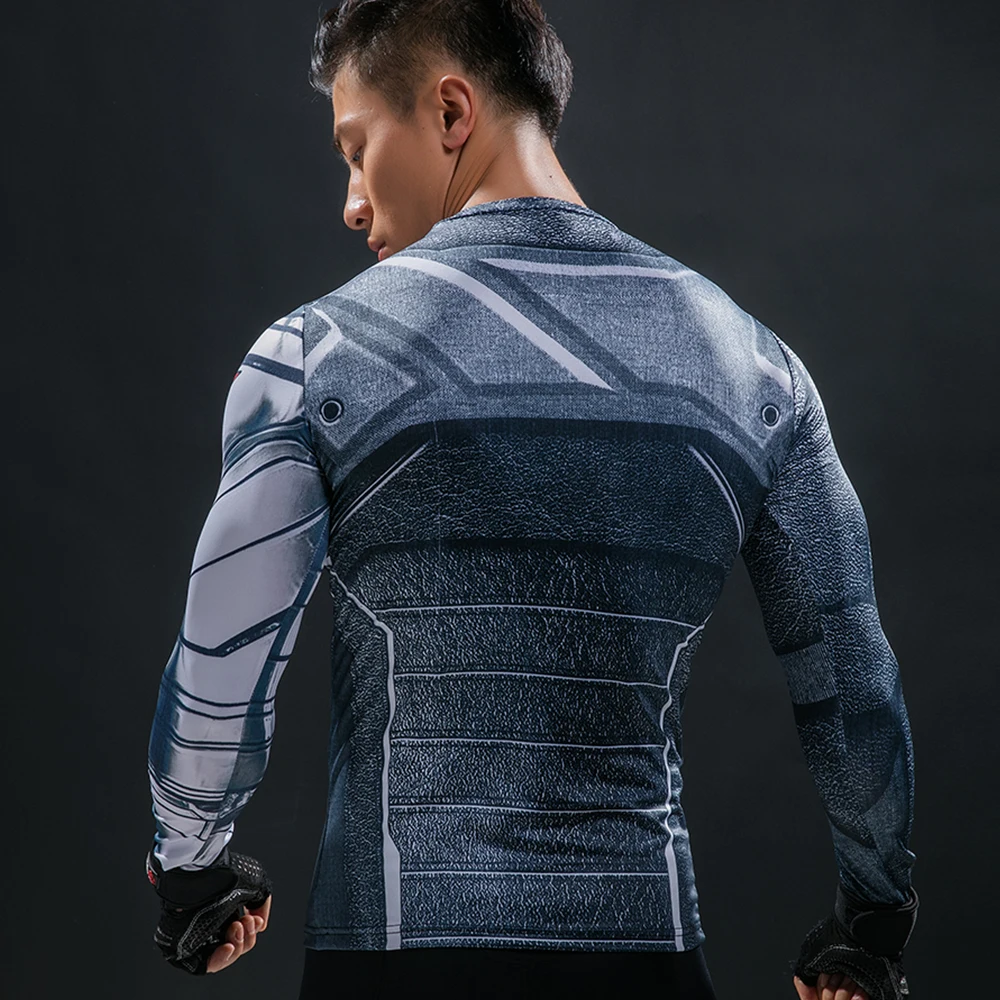 3D Зимний Солдат Мстители 3 компрессионная рубашка для мужчин лето с длинным рукавом фитнес футболки мужская одежда обтягивающие Топы