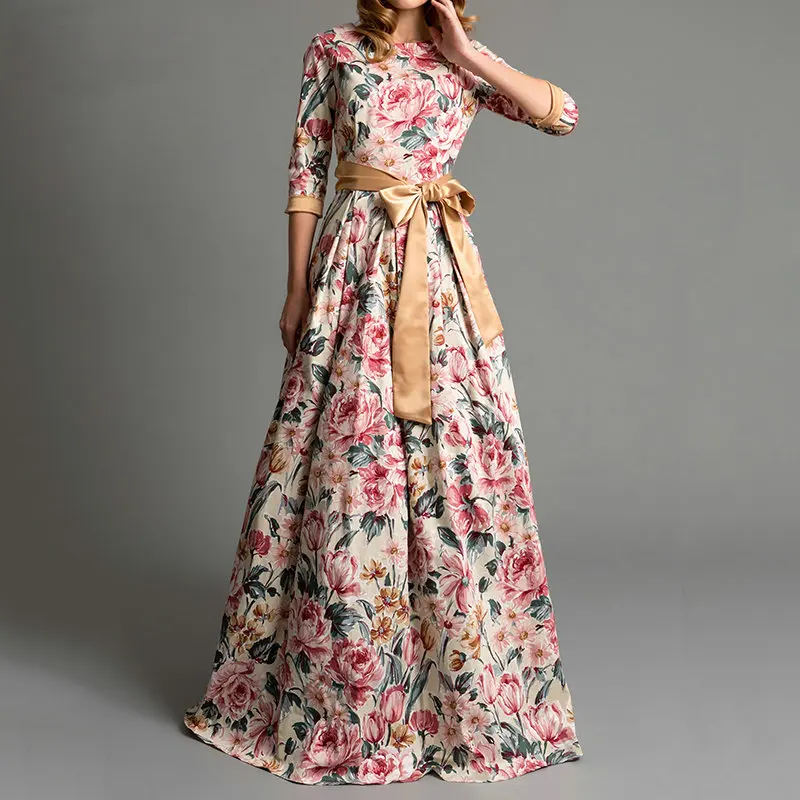 S-FLAVOR-Bohemian-printing-long-dress-O-neck-three-quarter-sleeve-big-hem-women-spring-summer (4)