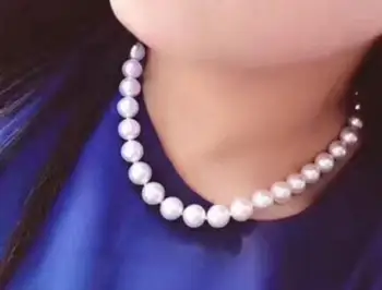 

free shipping >>>>noble jewelry elegant 10-11mm south sea white round pearl necklace 925s