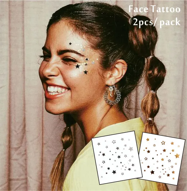 #F10 2 Pcs/ Set Eye Decor Tattoos, Non-toxic And Waterproof Scattered Stars Foiled Temporary Tattoo In Ultra Music Festival #F10 2 Pcs/ Set Eye Decor Tattoos, Non-toxic And Waterproof Scattered Stars Foiled Temporary Tattoo In Ultra Music Festival