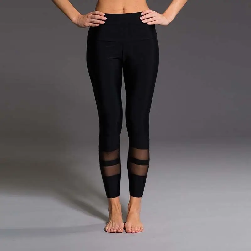 Женские Леггинсы для йоги, фитнеса, бега, спортзала, Стрейчевые спортивные штаны с высокой талией, Гренадин, полосатые сетчатые Лоскутные штаны для йоги - Цвет: Черный