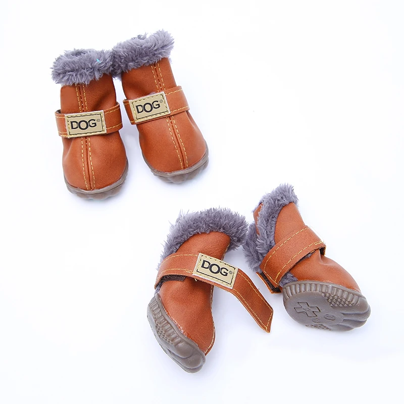 4 шт./компл. зимняя собака обувь для маленьких собак теплая кожа щенок собака Зимние сапоги непромокаемые Чихуахуа Мопс кошка обувь товары для животных