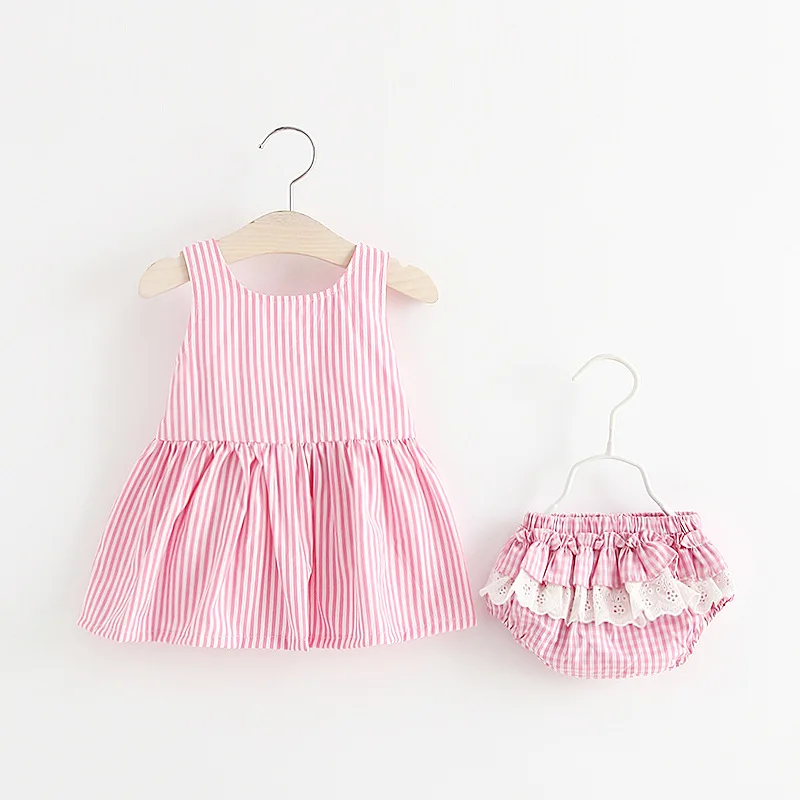 Roupas sem Mangas Vestido plus Briefs Conjuntos de Roupas de Verão Novo Bebê Recém nascido Meninas 2 Pcs Outfits Set Listrado Impresso Bonito Sunsuit 0 24 m 56 Conjuntos de roupas