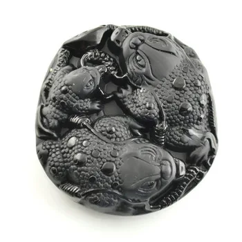 

60mm Large Size Pixiu Family Pendant Fit For Jewelry Making Black Obsidian Carved Jewelry Exaggerated Necklace