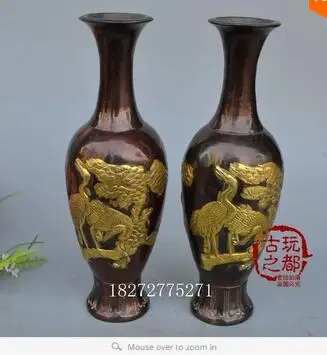 

Bronze home decoration Folk Culture Brass A Pair of Pretty Fine Chinese Handmade Copper Vases