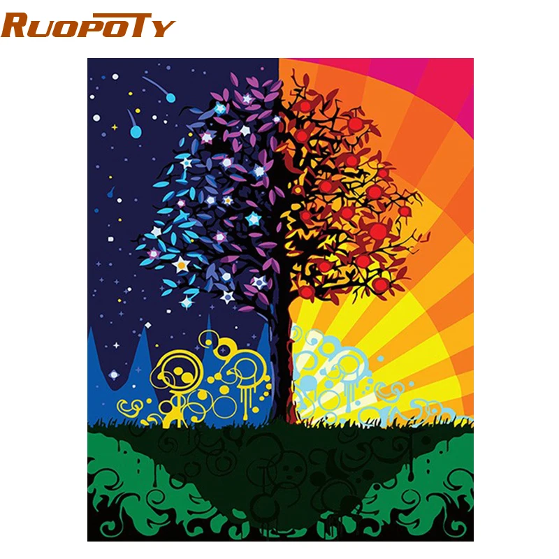 

RUOPOTY Frame Colorful Tree Diy Painting By Numbers Kits Wall Art Acrylic Paint On Canvas HandPainted Home Decor Artwork 40x50cm