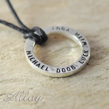 

Custom Alloy necklace,circle name Pendant Custom Stamped necklace Any Name Can Be Made valentine Graduation wax cord