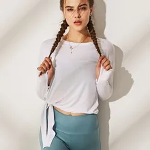 Бандажные спортивные футболки с длинными рукавами женские осенние свободные фитнес быстросохнущие футболки для йоги уличный беговой тренировочной одежды