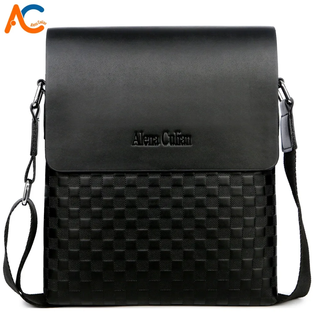 

Alena Culian Leather Plaid Pattern Men's Shoulder Bag Vintage Business Man Bag Crossbody Bag For Men Simple Casual Messenger Bag