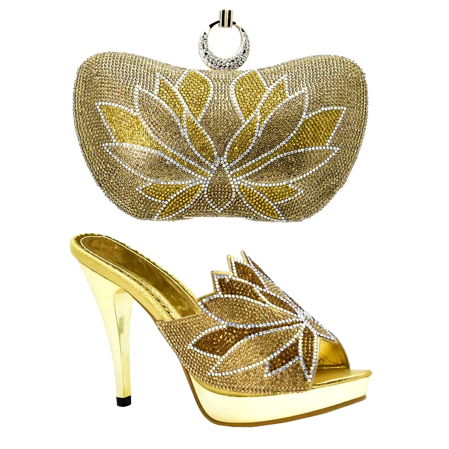 

New Shoes and Bag Set African Sets Gold African Shoe and Bag Women Italian Designer Shoe Women Luxury Ladies Sandals With Heels