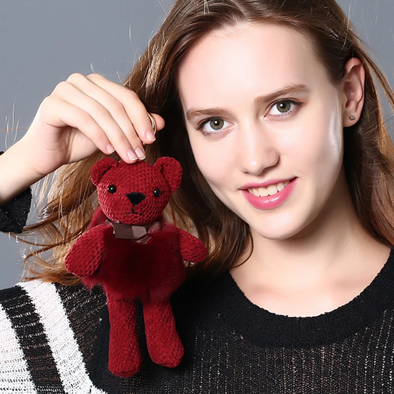 

Andybeatty Cute Fluffy Bear Keychain Pendant Rabbit Fur Pompoms Key Chain Fur Pom Pom Keychain Bag Charm Car Pendant Key Ring