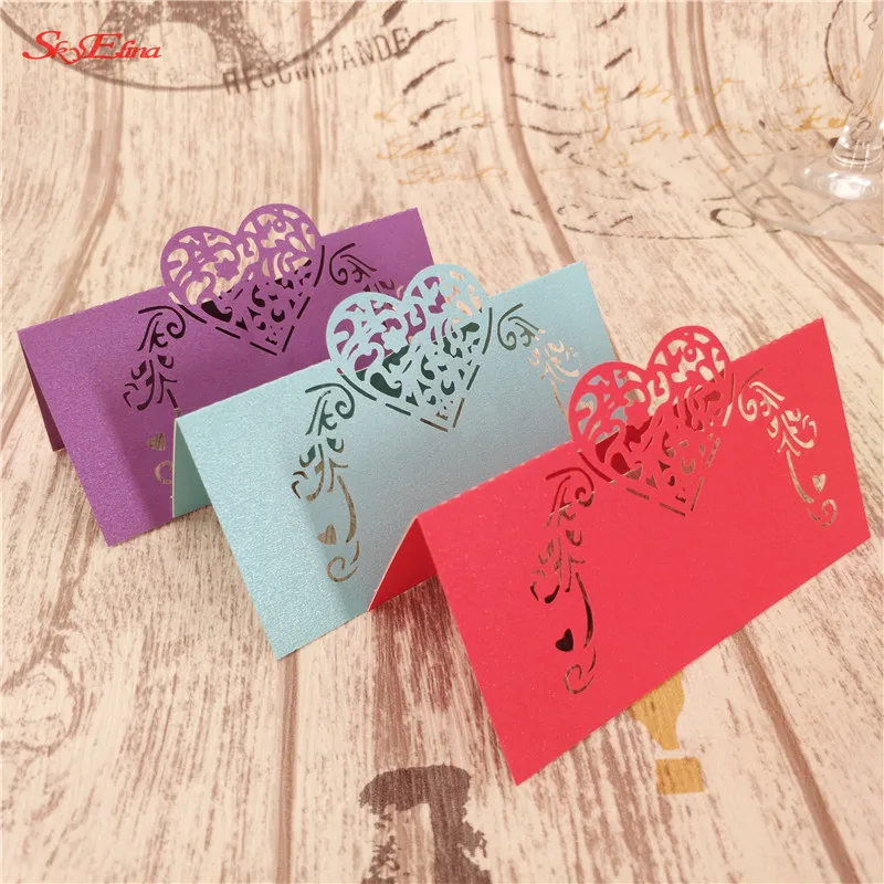 

50pcs &100pcs Laser Cut Table Card Heart Shape Table Name Card Place Card Wedding Party Decoration Favor 8Z