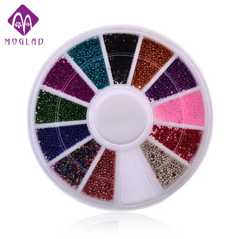 

12 Color Steels Beads Studs For Nails Metal Caviar Design Wheel Charms 3D Decorations Nail Art Supplies