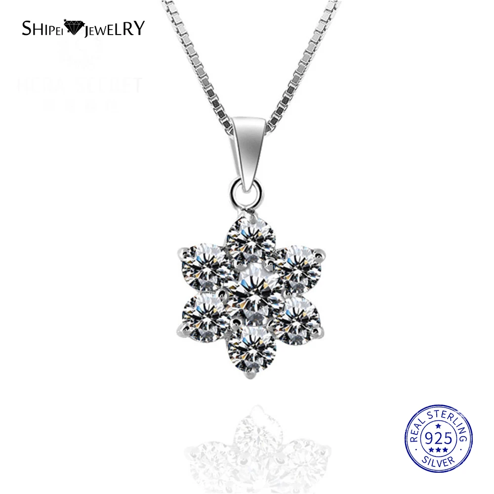 

Shipei 100% 925 Sterling Silver Fine Jewelry White Gold Created Moissianite Flower Pendant Necklace for Women Birthday Gift