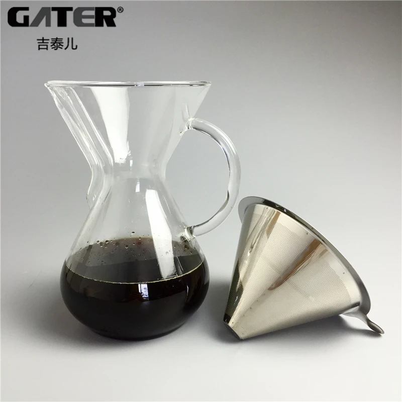 Drip Coffee Pot 1000ml Glass Pot Reusable Metal Filter Sets v60 Coffee