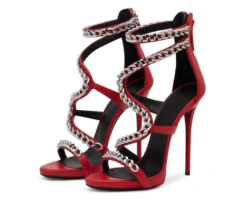 

Sexy Gladiator Style High Heel T Bar Chain Sandals Open Toe Cut Out Mixed Color Accept Customized Dress Lady Stiletto Shoes