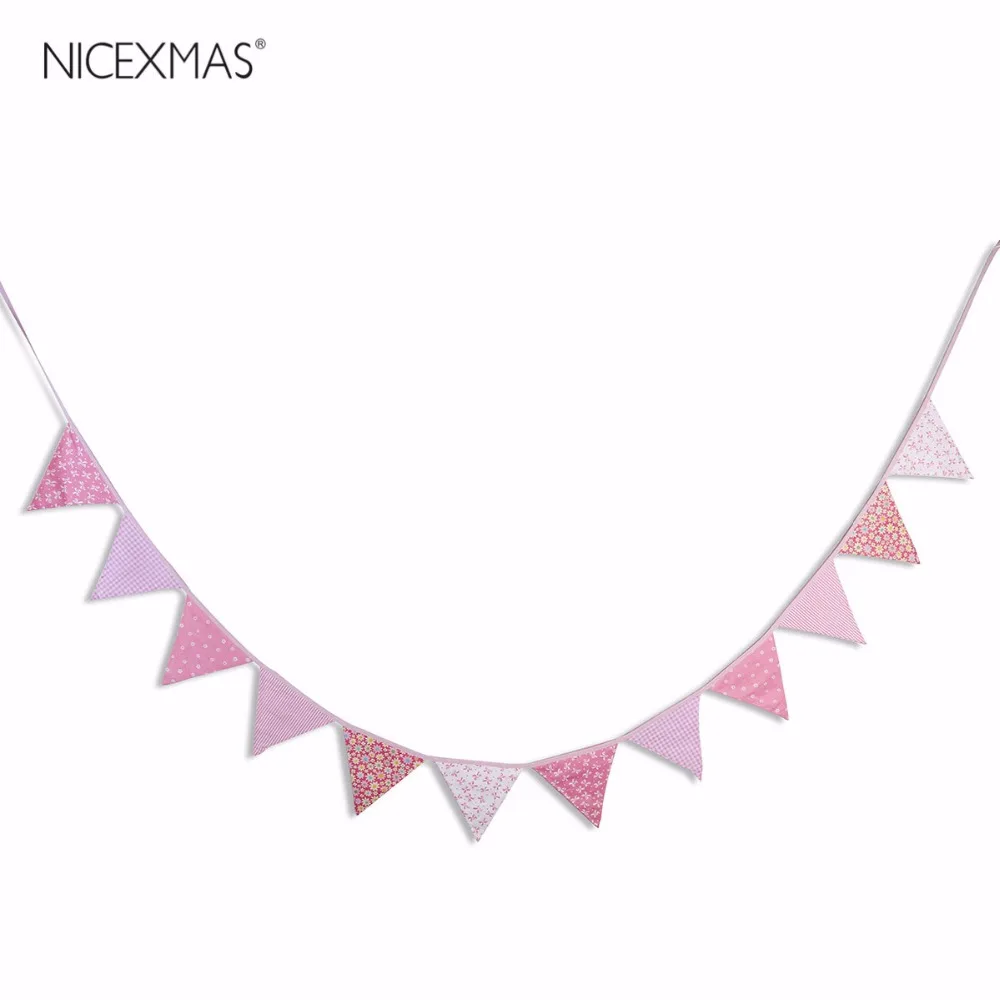 

Pennant Garland Banner Cotton Fabric Party Flags Kids Birthday Colorful Flowers Garland Shaped Party Flags Bell Garland Flags
