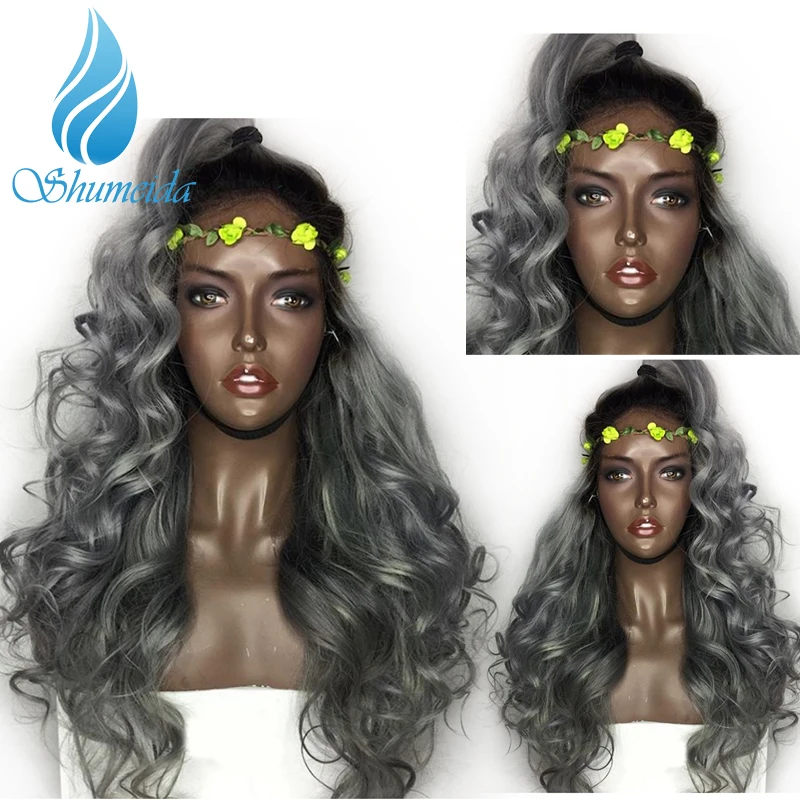 SHD 13*4 Ombre серые кружевные передние парики с предварительно выбранным 1b #/серые