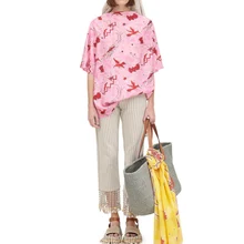 Новые Ласточки печати хит цвет с обеих сторон носить длинные футболки летняя мода блузка из шифона