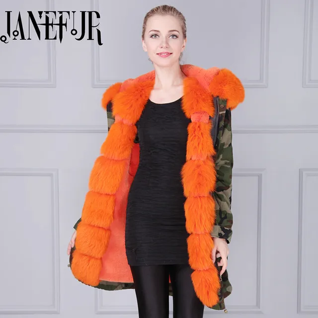 Cheap Genuine Fox Fur Collar Coat 2016 New Fashion Womens Winter Jackets And Coats Hooded Faux Fur Coat Warm Luxury Fox Fur Parkas