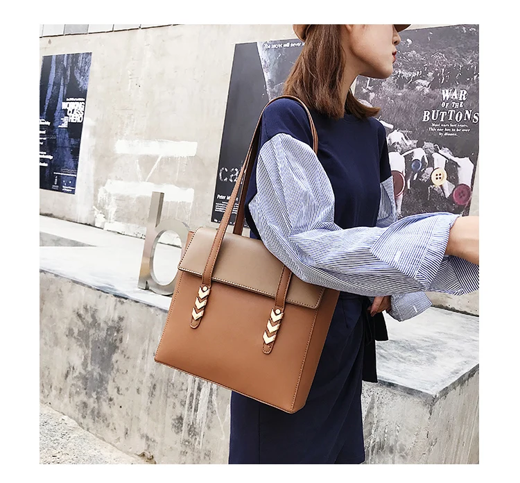 Women New Elegant Shoulder Bag Famous Brand Soft PU Leather Laptop Rivet Handbag Black Brown Khaki Leisure Briefcase Sling Tote (29)