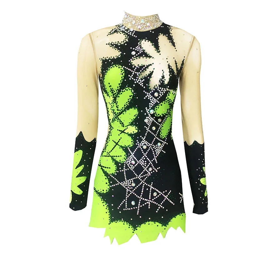 

Green Artistic Gymnastics Competition Gymnastics Leotard Kids Performances Leotards Custom Style and Size