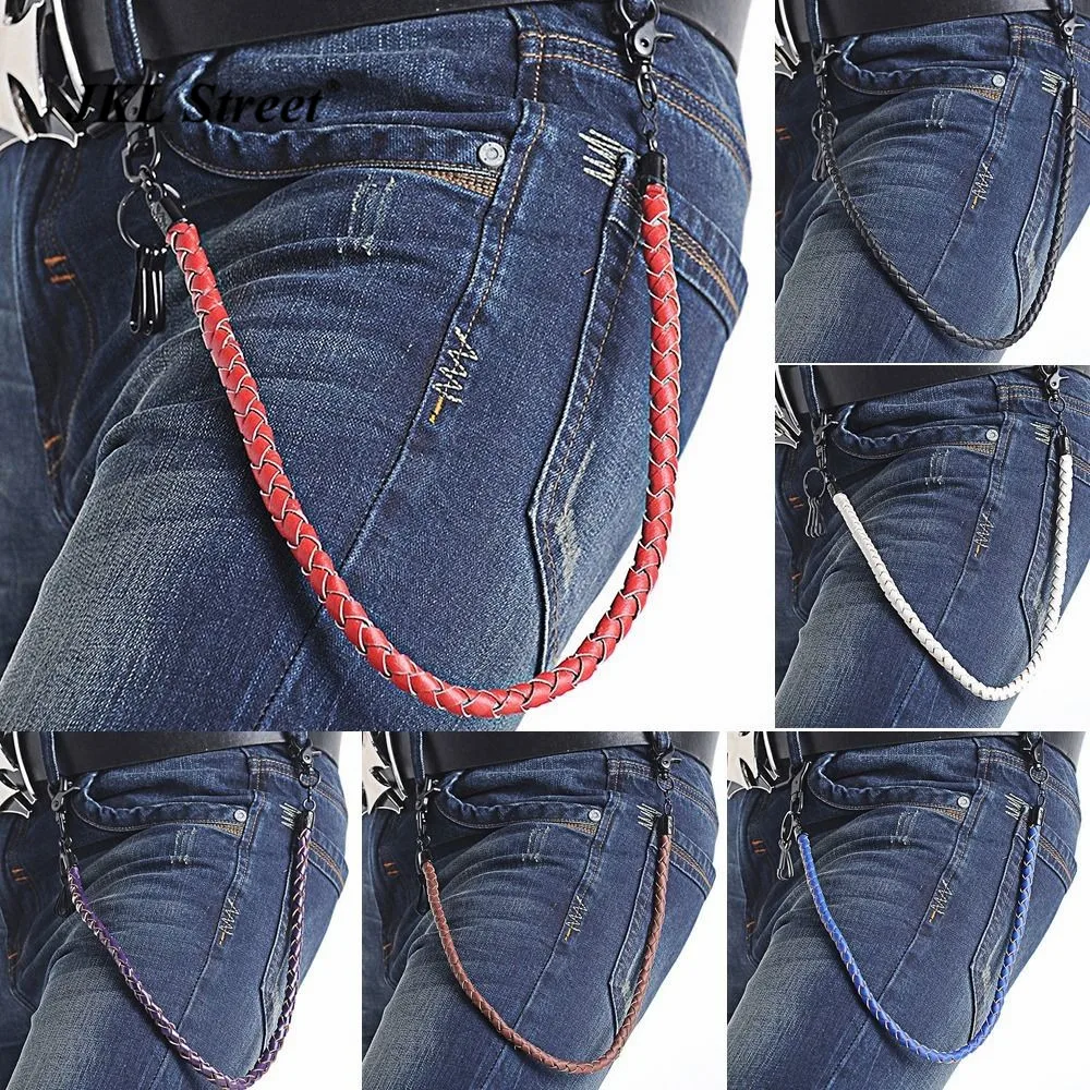 25" Long 5 Colors Hip Hop PU Belt Chain Men Trouser Jeans Key Wallet