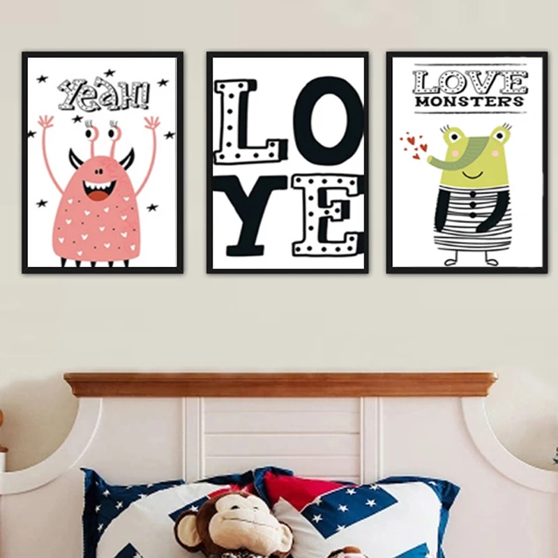

Cartoon Love Monsters Nursery Canvas Painting Abstract Modern Poster Print Wall Art Pictures Kids Room Home Decoration