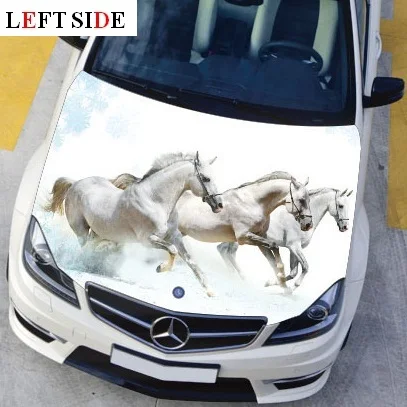 

LEFT SIDE Car Stickers and Decals Engine Hood Running Horse Graffiti Styling Decor Carbon Vinyl Cover Waterproof White Horses