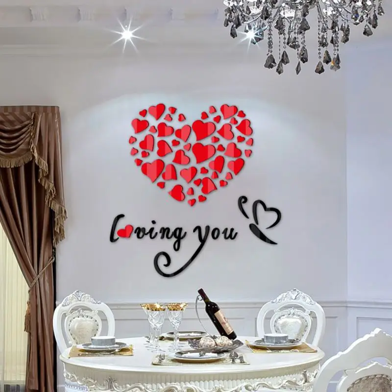 DIY 3D наклейки на стену Декор прекрасное зеркало Hearts домашняя наклейка съемный