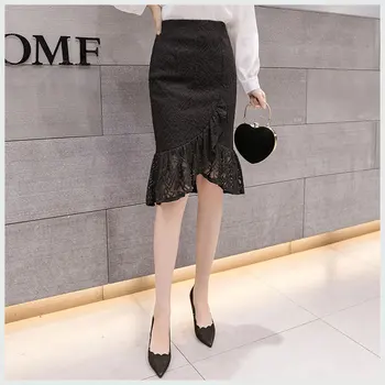 

Women Skirt Lace Patchwork High Waist Pencil Skirts 2018 Autumn New Mermaid Skirts Was Thin Waist Package Hip Skirt