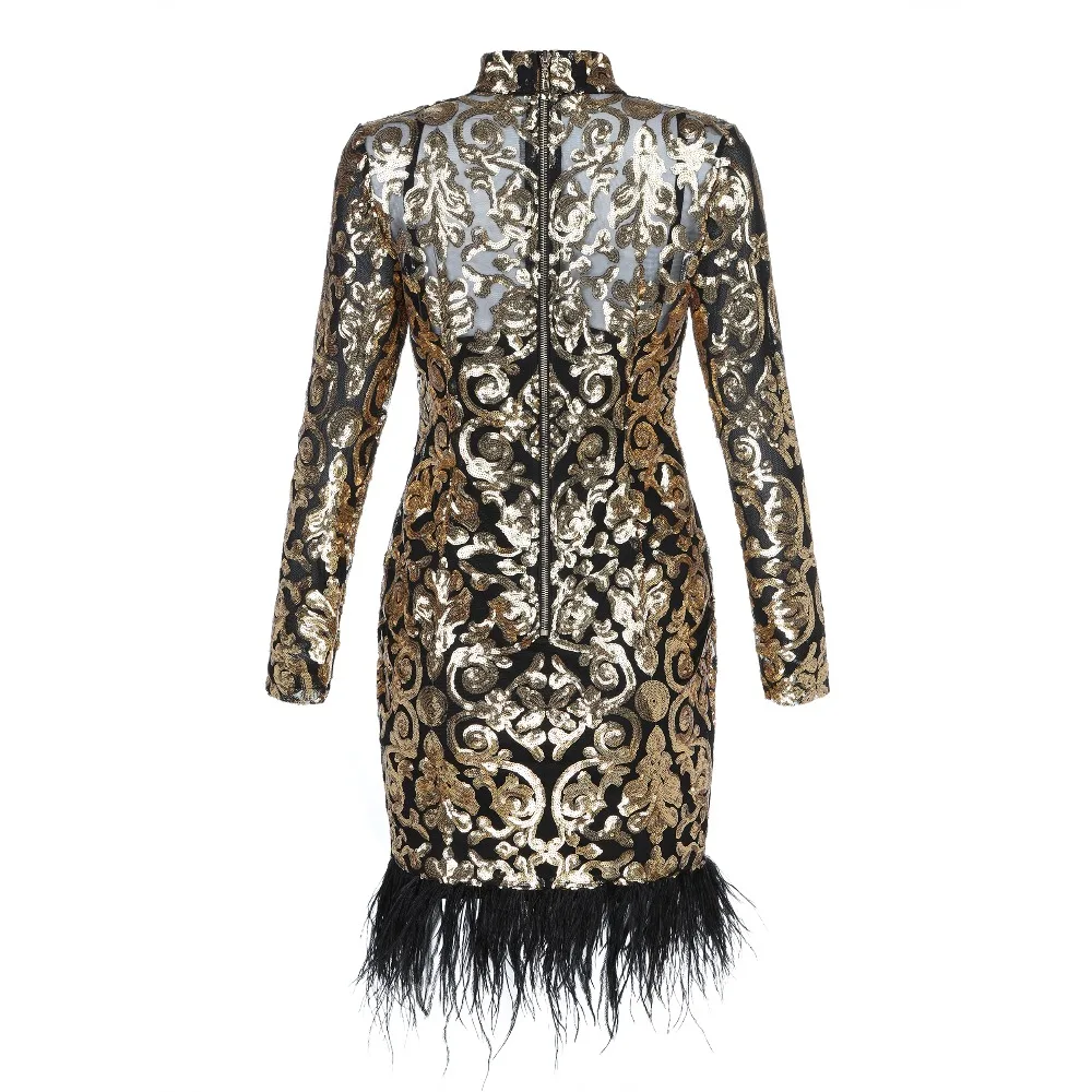 Sexy Bandage Longues Paillettes Plume À 2019 Designer Robe Mode De Femmes Luxe Manches XqEnT8